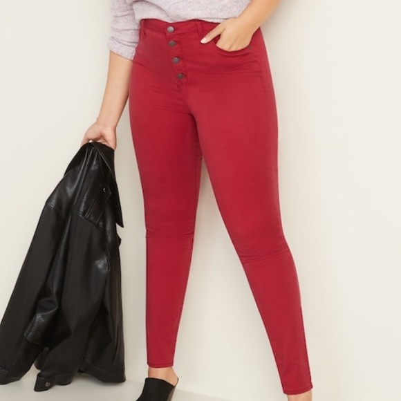 red high waisted jeans